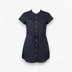 Banana Republic Dark Blue Button Front Short Sleeve Shirt Utility Dress Size 10